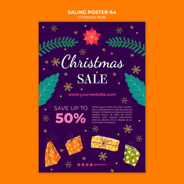 PSD gratuito cartel de venta de navidad con descuento