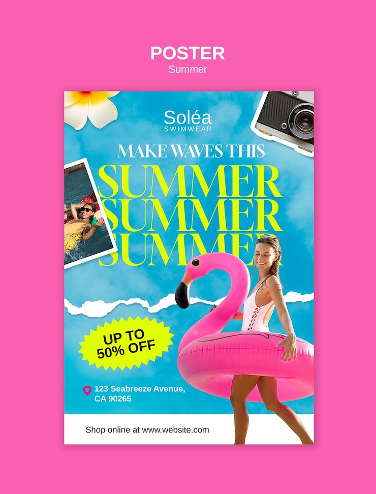 PSD gratuito cartel de venta de trajes de baño de verano