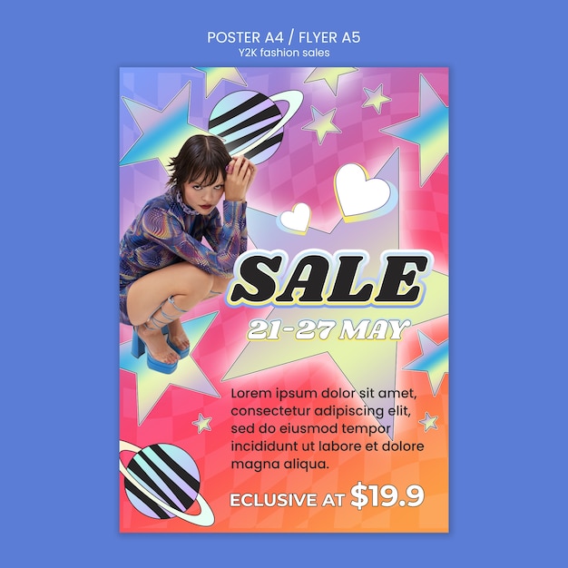 Cartel de ventas de moda degradado y2k.