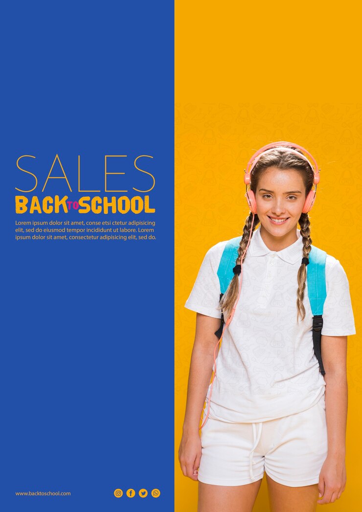 PSD gratuito cartel de ventas de regreso a la escuela con chica adolescente