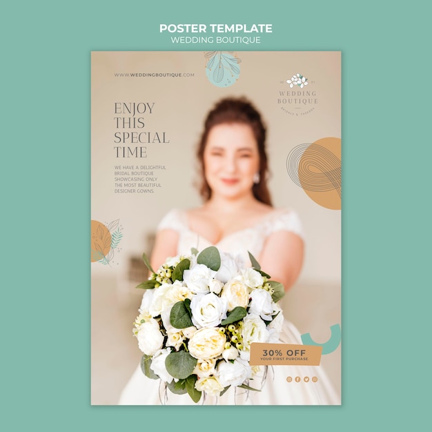 PSD gratuito cartel vertical para boutique de bodas elegante.