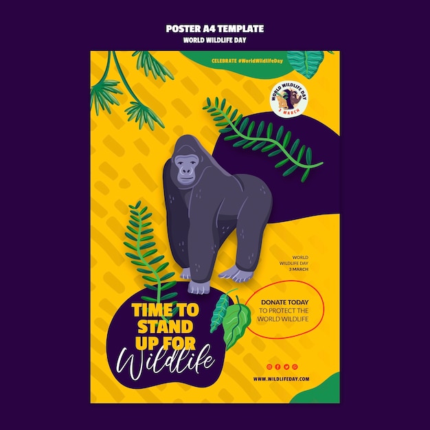 PSD gratuito cartel vertical para la celebración del día mundial de la vida silvestre