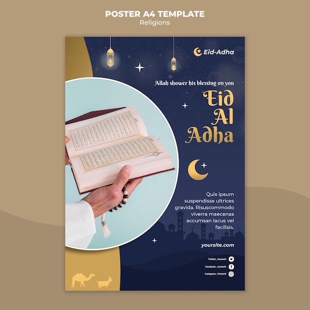 PSD gratuito cartel vertical para la celebración de eid al adha.