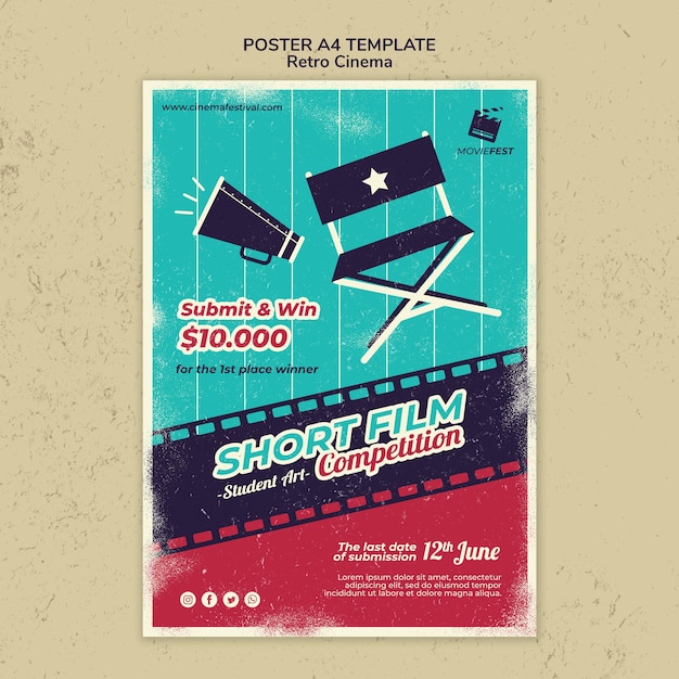 PSD gratuito cartel vertical para cine retro.