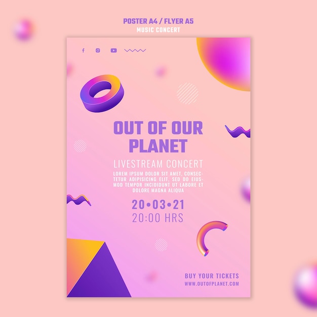 PSD gratuito cartel vertical de concierto de música fuera de nuestro planeta.