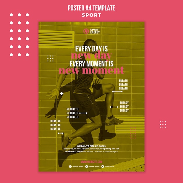 PSD gratuito cartel vertical para deporte con frases motivacionales.