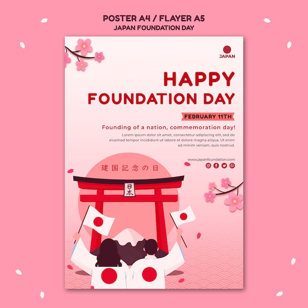 Cartel vertical para el día de la fundación de japón con flores.