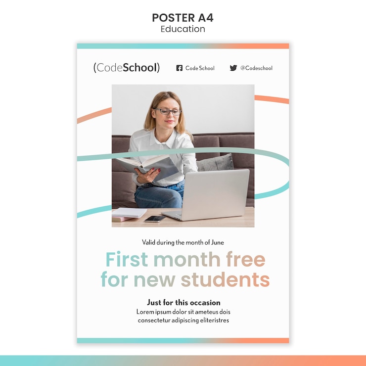 PSD gratuito cartel vertical para escuela de programación online