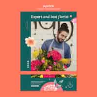 PSD gratuito cartel vertical para negocio de floristería.