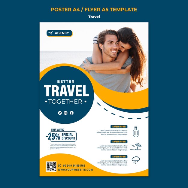 Cartel de viaje de diseño plano o plantilla de volante
