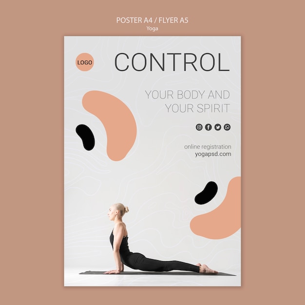 Cartel de yoga con mujer haciendo ejercicio