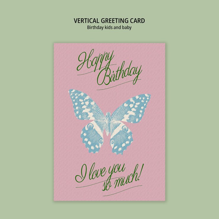 PSD gratuito cartella verticale di auguri di compleanno con farfalla
