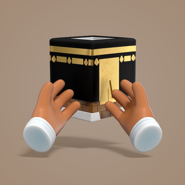 Cartoon depiction of the kaaba with hands