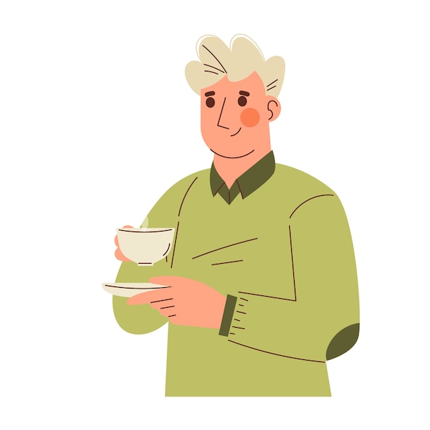 Cartoon personage drinkt koffie illustratie