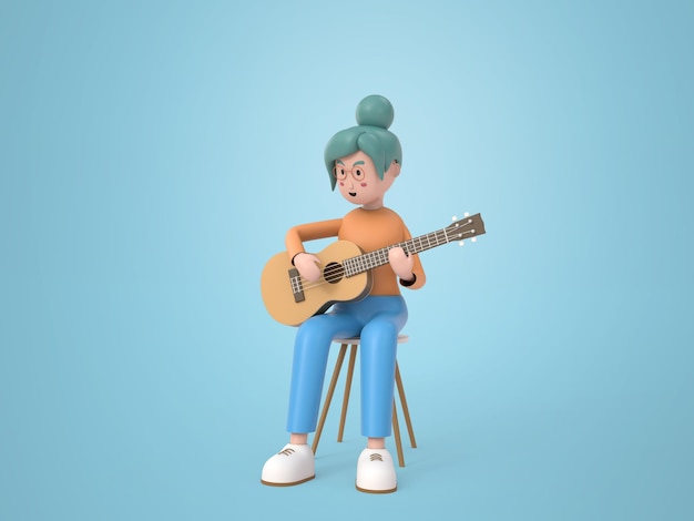 Gratis PSD cartoon vrouwen spelen gitaar