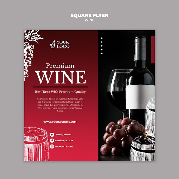 PSD gratuito cata de vinos estilo flyer cuadrado