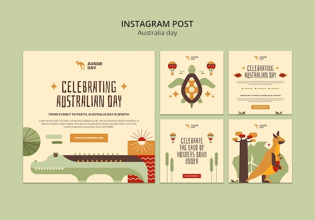 PSD gratuito celebración del día de australia en las publicaciones de instagram