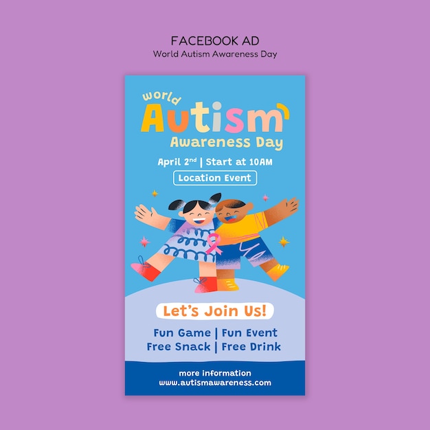 PSD gratuito celebración del día del autismo plantilla de facebook