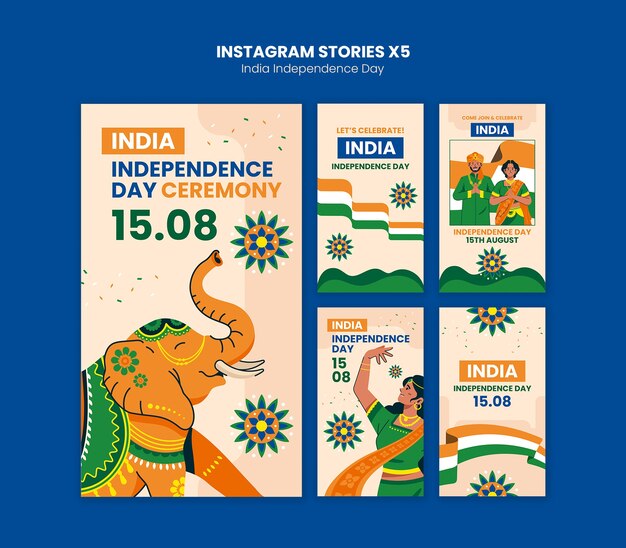 Celebración del día de la independencia de la India en las historias de Instagram