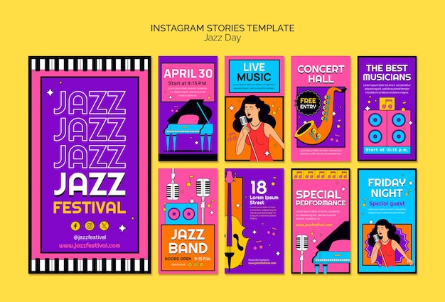 PSD gratuito celebración del día del jazz en las historias de instagram.