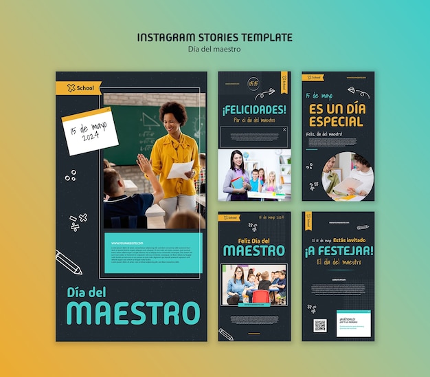 PSD gratuito celebración del día del maestro en las historias de instagram