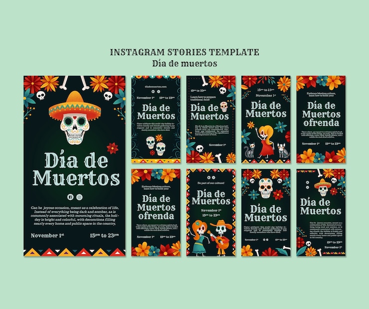 PSD gratuito celebración del día de los muertos en las historias de instagram