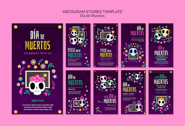 PSD gratuito celebración del día de los muertos en las historias de instagram