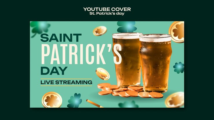 PSD gratuito la celebración del día de san patricio en la portada de youtube