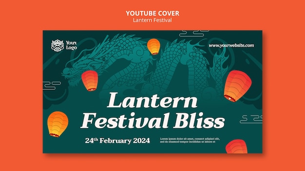 PSD gratuito celebración del festival de las linternas plantilla de portada de youtube