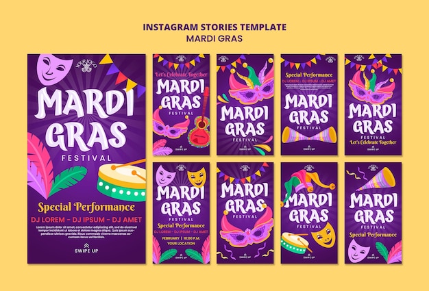 PSD gratuito celebración del mardi gras en las historias de instagram