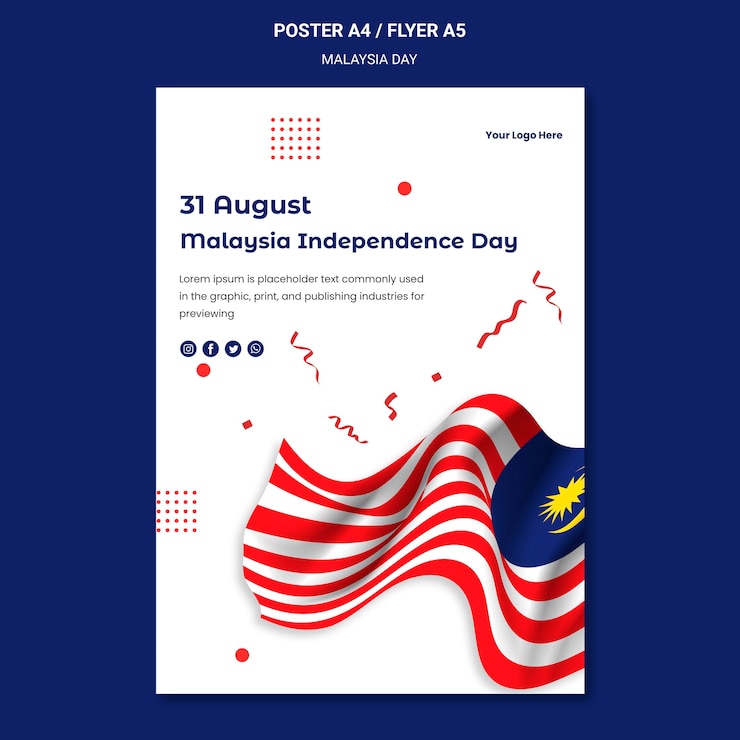 PSD gratuito celebrando il modello di poster di indipendenza malese