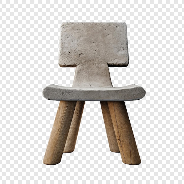 Cementstoel met houten zitplaats geïsoleerd op transparante achtergrond