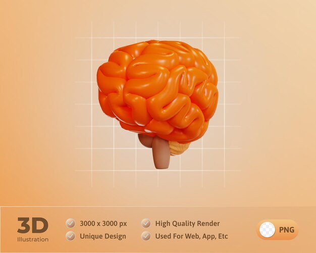 cerebro, icono, educación, 3d, ilustración