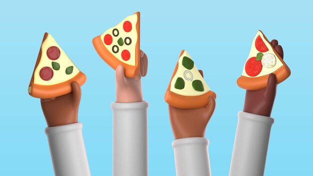 Cerrar en las manos con porciones de pizza
