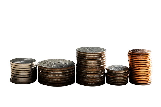 Cerrar sobre la pila de monedas aisladas