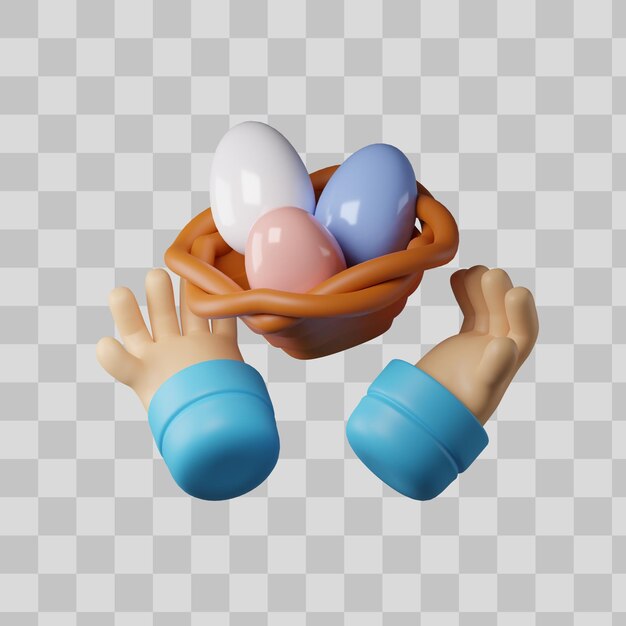 Cesta con ilustración 3d de huevos de Pascua