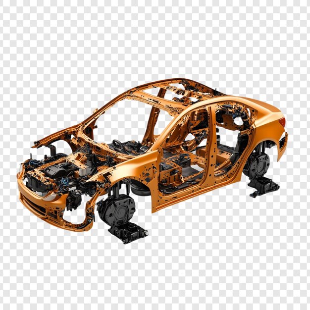 El chasis dorado del coche explotó View Diseño de ingeniería automotriz