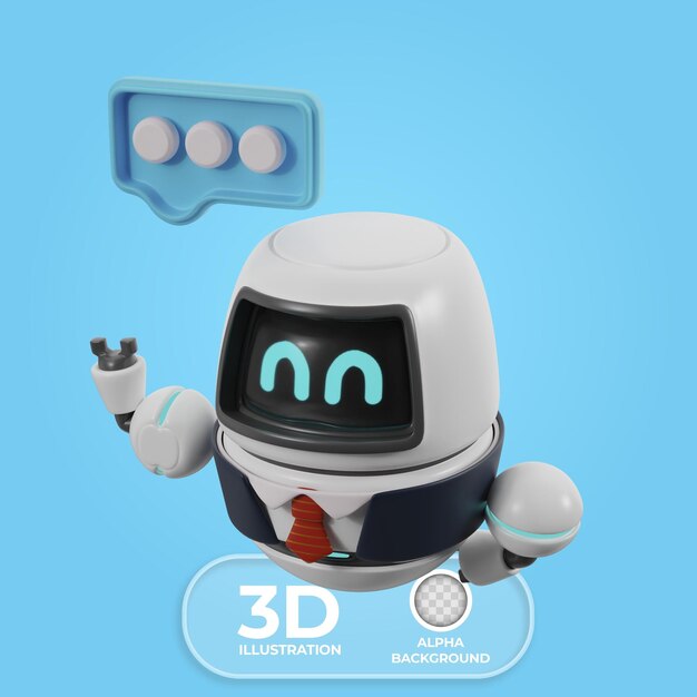 Chatbot con una corbata que da la bienvenida a la ilustración 3D