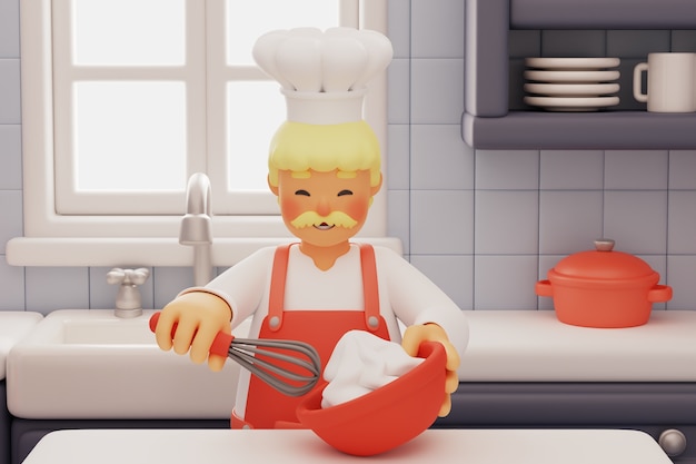 Chef de repostería en la cocina