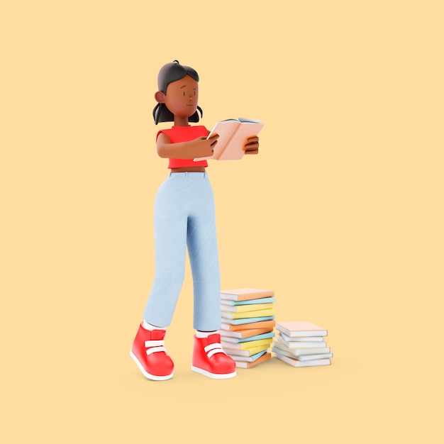 Chica personaje leyendo libros