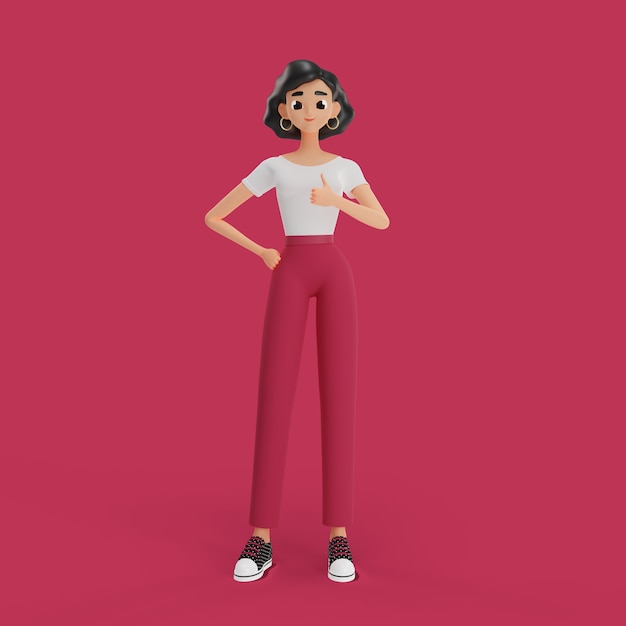 Chica con pulgar arriba color del año 2023 ilustración 3d