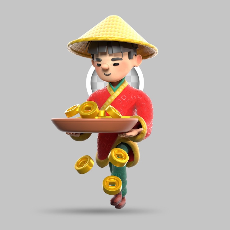 PSD Gratis chinese cartoon carrying coins
