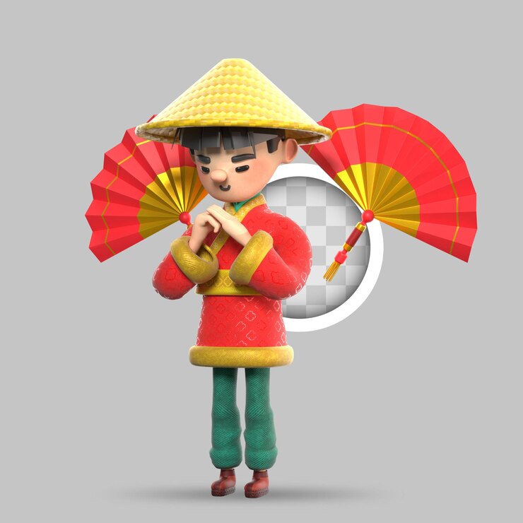 PSD Gratis chinese cartoon with chinese fans