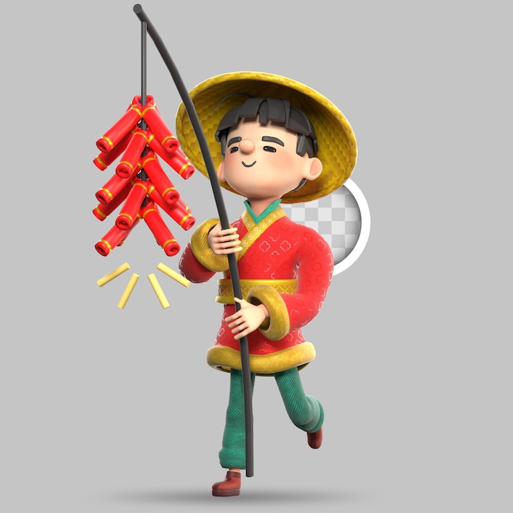 PSD Gratis chinese cartoon with gunpowder fireworks