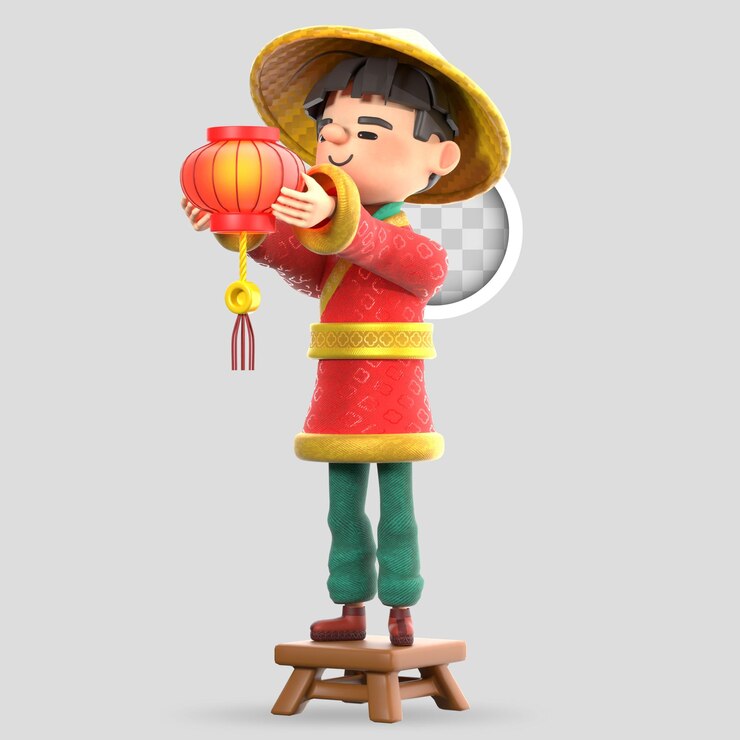 PSD Gratis chinese man placing lamp 3d illustration