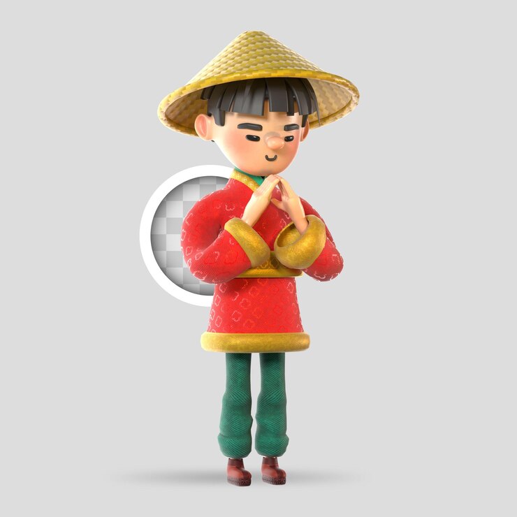 PSD gratuito chino con la posición respetuosa de la mano ilustración 3d