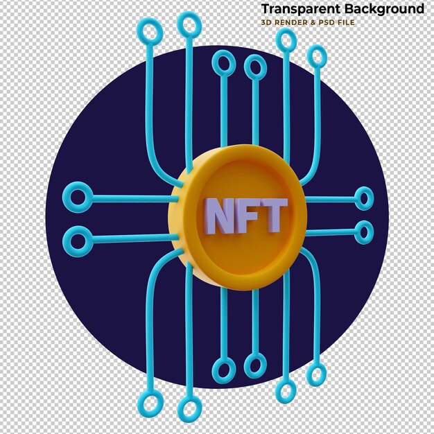 Chip nft de ilustración 3D. Concepto de token y hardware no fungible. Representación 3D.