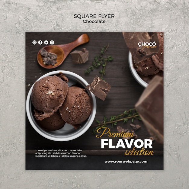 Gratis PSD chocolade concept vierkante flyer stijl