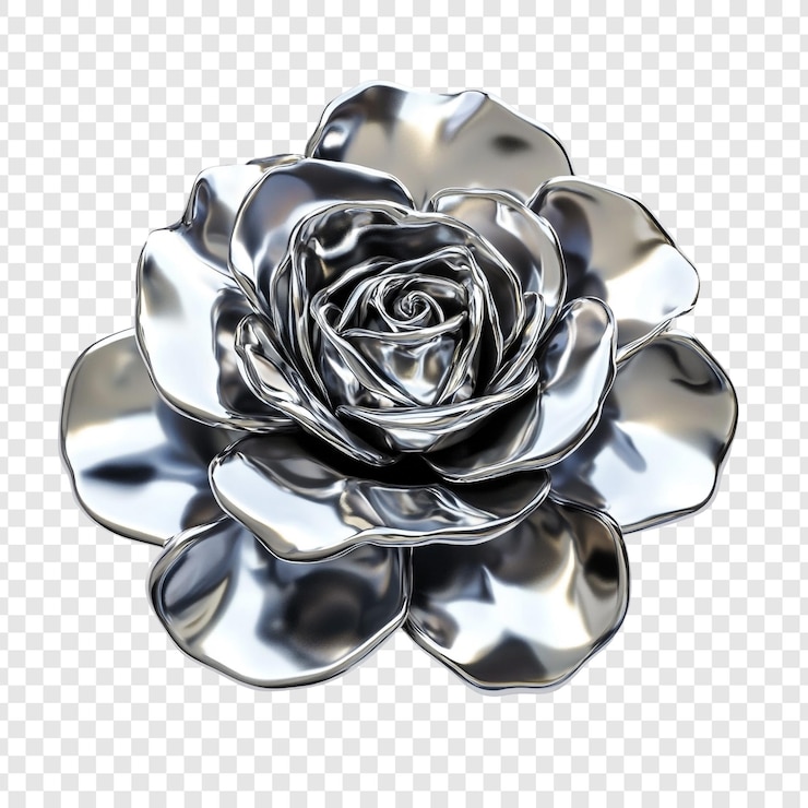 Gratis PSD chrome rose een glanzende 3d-weergave van een metalen bloem