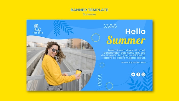 Ciao donna estate su un modello di banner di ponte